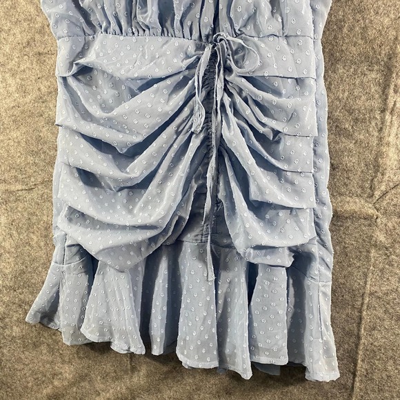 Lulus Mini Dress Large Dusty Blue Halter Ruched Sleeveless Place and Time - Picture 6 of 14
